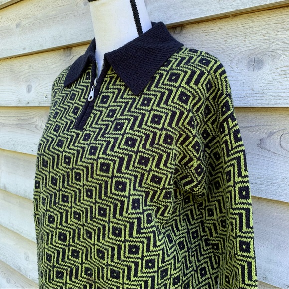Vintage Express Tricot Jacquard Print Long Sleeve Collared Quarter Zip Sweater - Picture 5 of 16